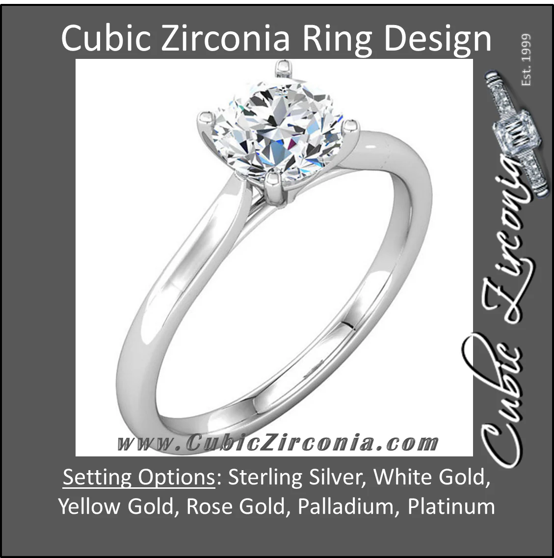 Cubic Zirconia Engagement Ring- The Cassandra (1 Carat Round Solitaire) - Image 2