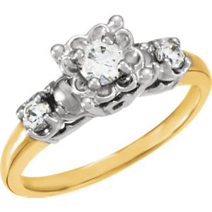 Cubic Zirconia Engagement Ring- The Celestine (0.39 Carat 3-stone Vintage Style with Two-tone Option) - Image 2