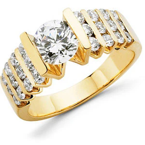Cubic Zirconia Engagement Ring- The Crystalle (1.72 Carat Round-Cut with Quad Rows of Tri-Channel Accents) - Image 2