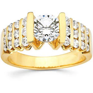 Cubic Zirconia Engagement Ring- The Crystalle (1.72 Carat Round-Cut with Quad Rows of Tri-Channel Accents) - Image 4