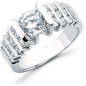 Cubic Zirconia Engagement Ring- The Crystalle (1.72 Carat Round-Cut with Quad Rows of Tri-Channel Accents) - Image 5
