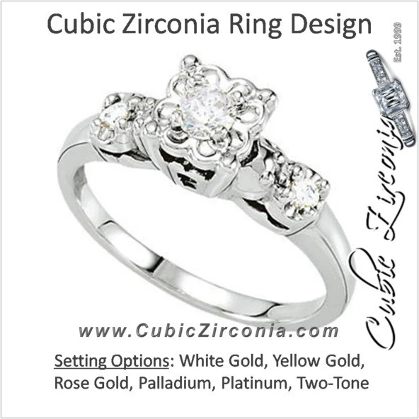 Cubic Zirconia Engagement Ring- The Deedee (0.21 Carat 3-stone Round Vintage Design)