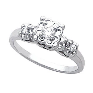 Cubic Zirconia Engagement Ring- The Deedee (0.21 Carat 3-stone Round Vintage Design) - Image 3
