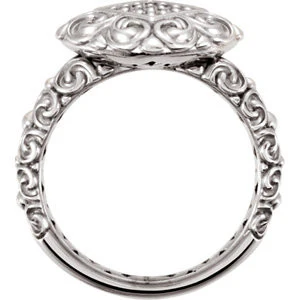Cubic Zirconia Engagement Ring- The Denise (Sculpture-Inspired Filigreed Cluster Halo with Engraved Band) - Image 3