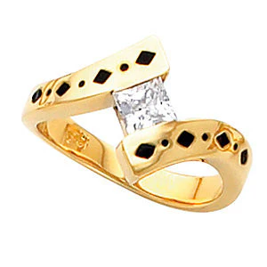 Cubic Zirconia Engagement Ring- The Ebony (Asscher or Princess Cut Solitaire Bypass with Black Epoxy Detailing) - Image 2