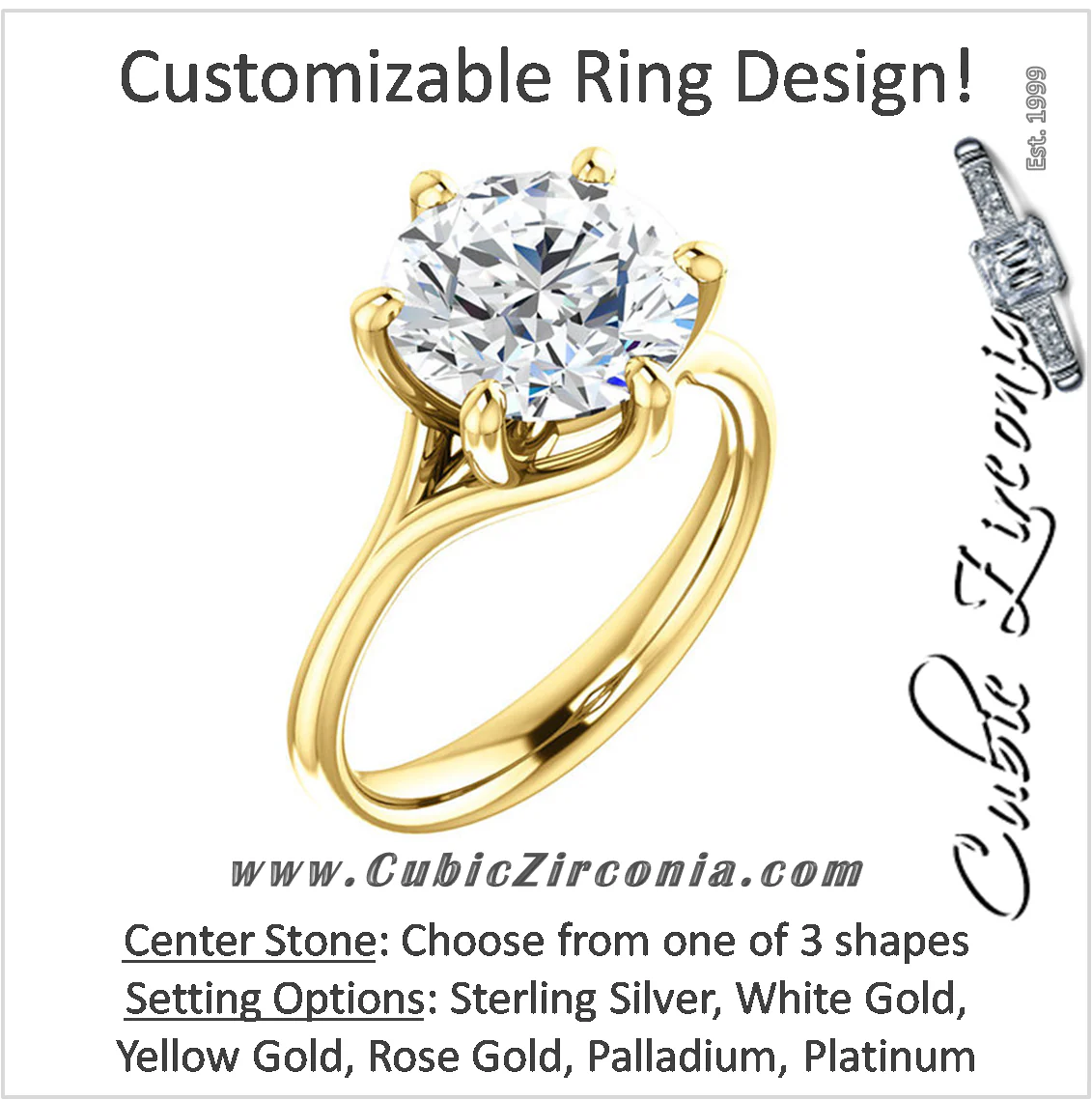 Cubic Zirconia Engagement Ring- The Marissa (Customizable 6-prong Solitaire) - Image 2