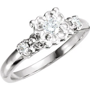 Cubic Zirconia Engagement Ring- The Sabine (0.16 Carat 3-stone Rount-cut Vintage Two-Tone) - Image 3