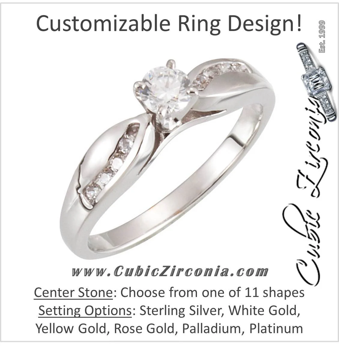 Cubic Zirconia Engagement Ring- The Shayla (Customizable 9-stone Ribbon Channel) - Image 2