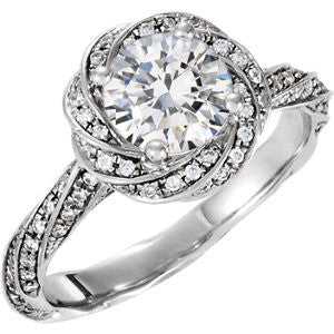 Cubic Zirconia Engagement Ring- The ________ Naming Rights 69-818 (Round or Asscher Cut Twisted Floral-Inspired Halo) - Image 2