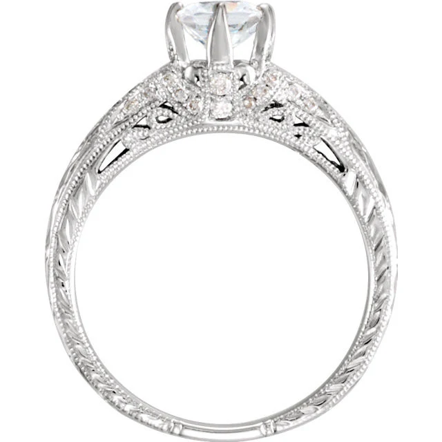 Cubic Zirconia Engagement Ring- The ________ Naming Rights 698-03 (Customizable Vintage with Filigree Band) - Image 3