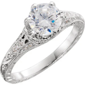Cubic Zirconia Engagement Ring- The ________ Naming Rights 698-03 (Customizable Vintage with Filigree Band) - Image 5