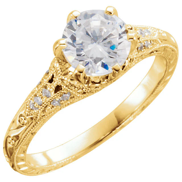 Cubic Zirconia Engagement Ring- The ________ Naming Rights 698-03 (Customizable Vintage with Filigree Band) - Image 6