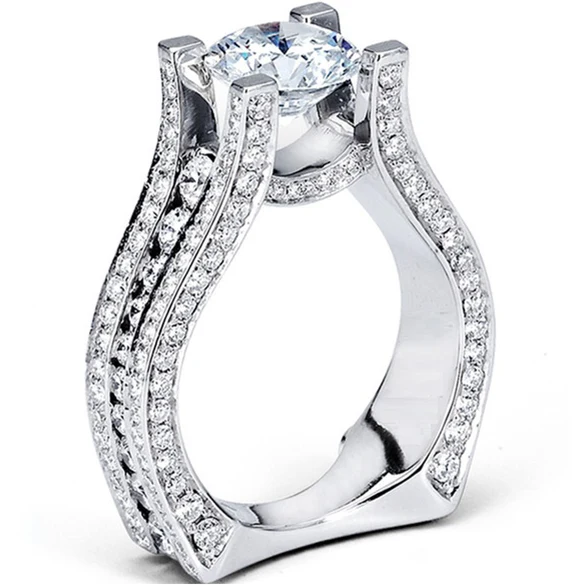 Cubic Zirconia Engagement Ring- The Alina (3 Carat European-style Pave) - Image 3