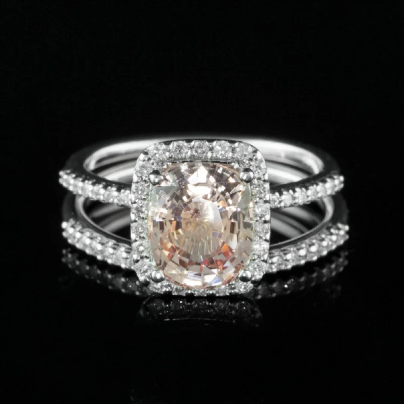 CZ Wedding Set, Style 12-82 feat The Gigi Engagement Ring (Customizable Halo Style with Pave Band) - Image 3