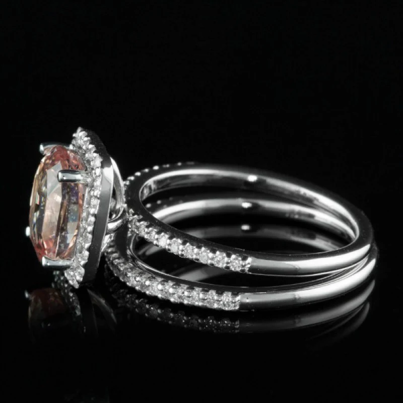 CZ Wedding Set, Style 12-82 feat The Gigi Engagement Ring (Customizable Halo Style with Pave Band) - Image 4