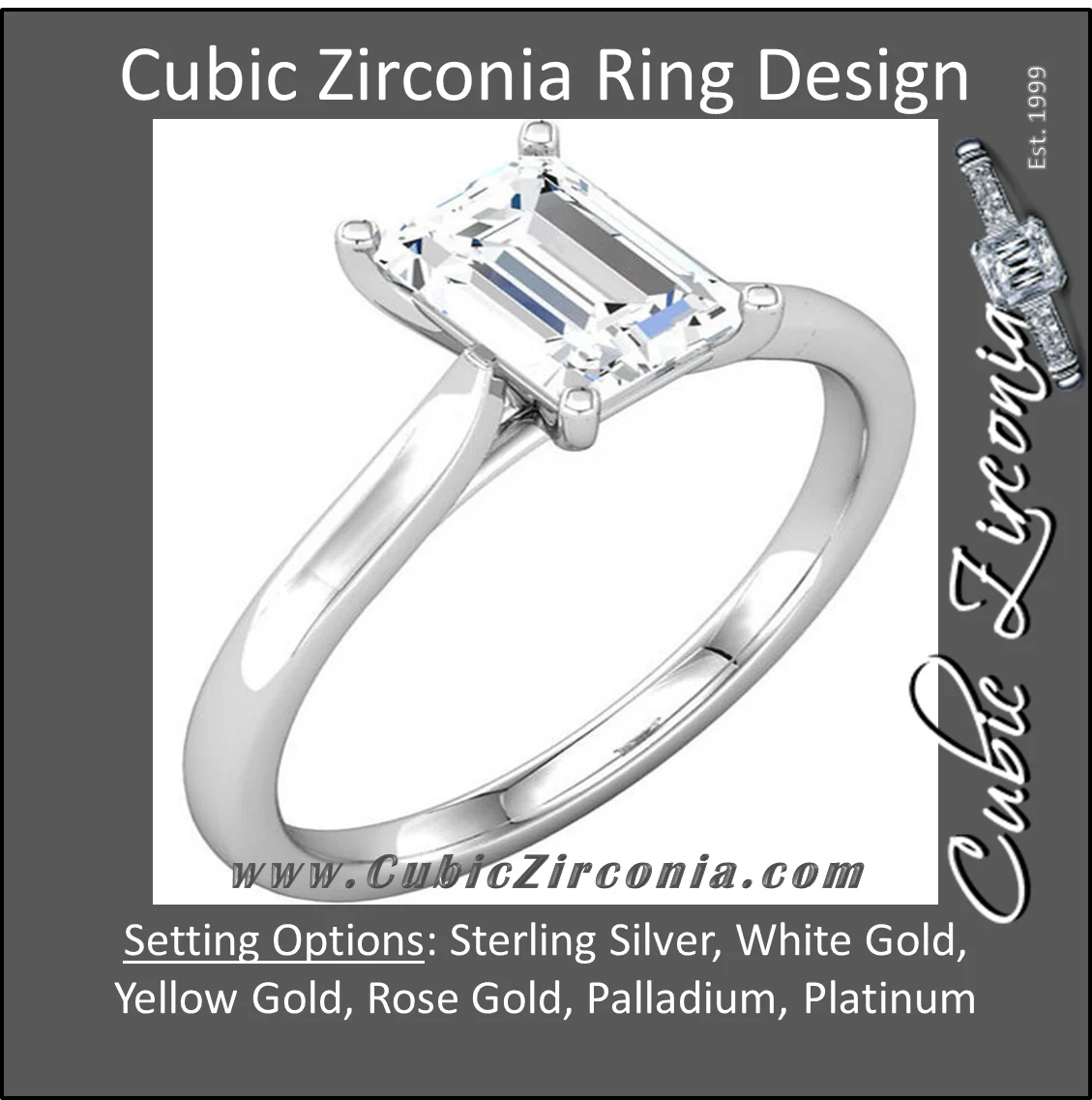 Cubic Zirconia Engagement Ring- The Kristina (1.0 or 1.5 Carat Emerald Cut Solitaire) - Image 3