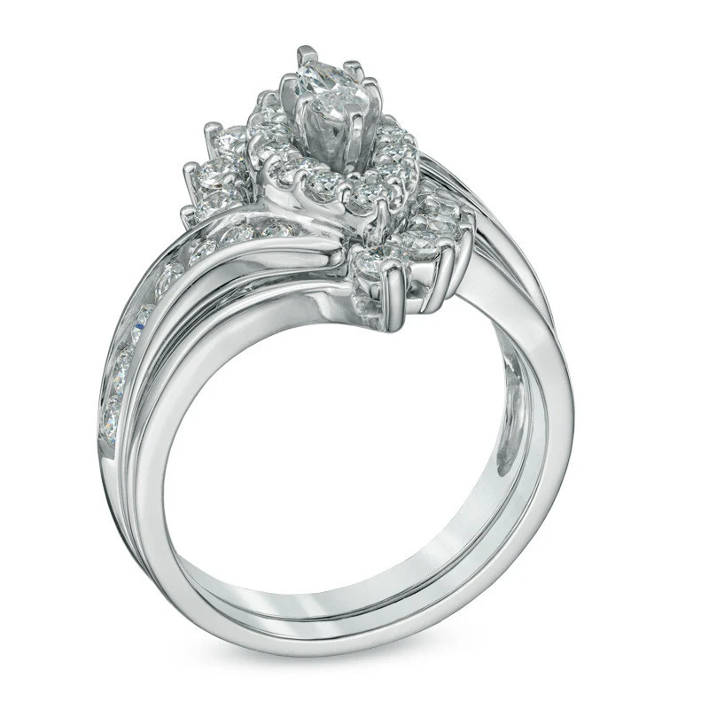 CZ Wedding Set, Style 11-55 feat The Amanda Engagement Ring (Marquise Bypass Cluster) - Image 3