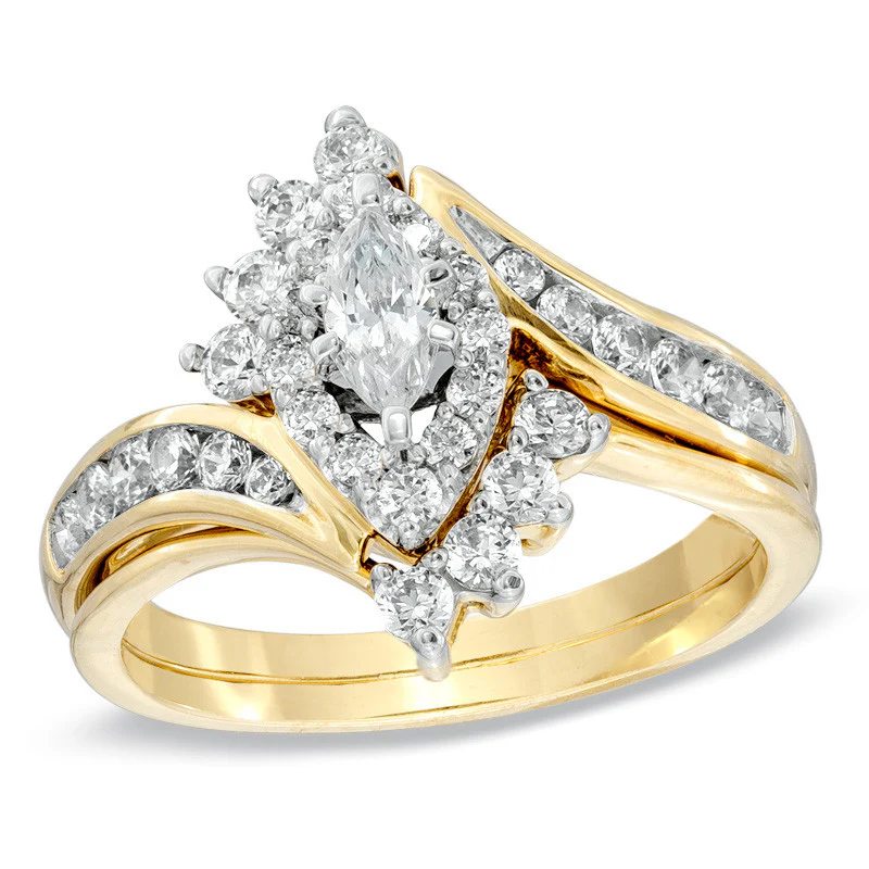 CZ Wedding Set, Style 11-55 feat The Amanda Engagement Ring (Marquise Bypass Cluster) - Image 4