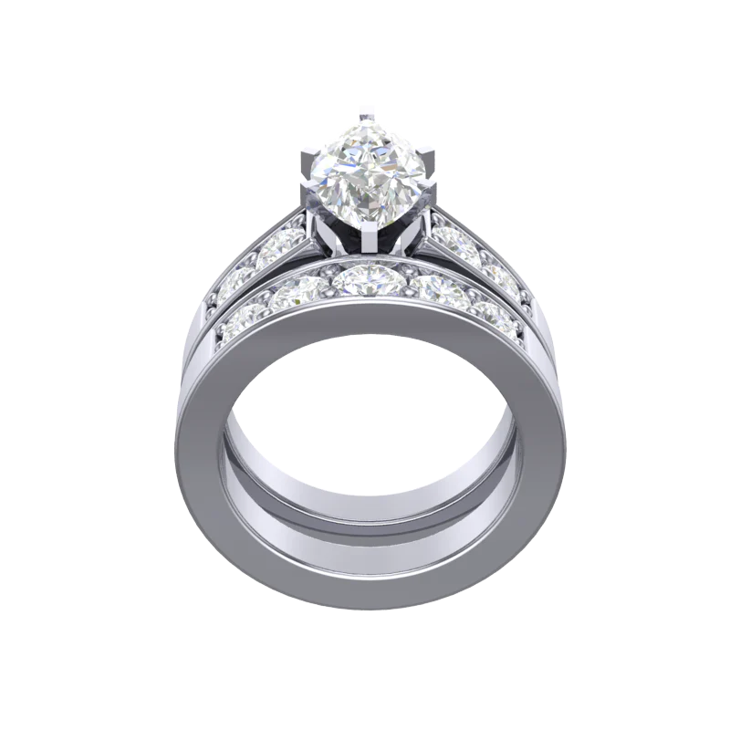 CZ Wedding Set, Style 12-95 feat The Jenny Mae Engagement Ring (Marquise Cut with Round Channel Setting) - Image 4