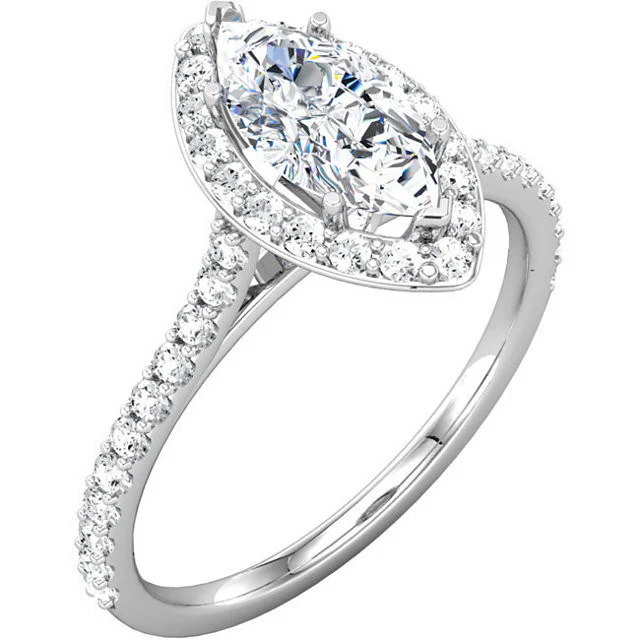 Cubic Zirconia Engagement Ring- The Cheresa (Marquise-Cut Halo-Style with Twin Bezel-Set Peekaboos & Pave Band) - Image 3