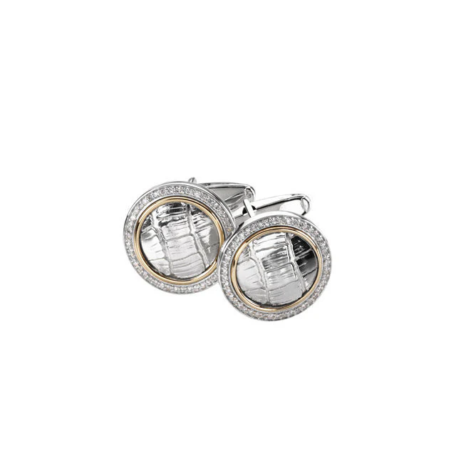 Men’s Cufflinks- 0.5 TCW 92-stone Alligator Skin Two-Tone Design (Round) - Image 2