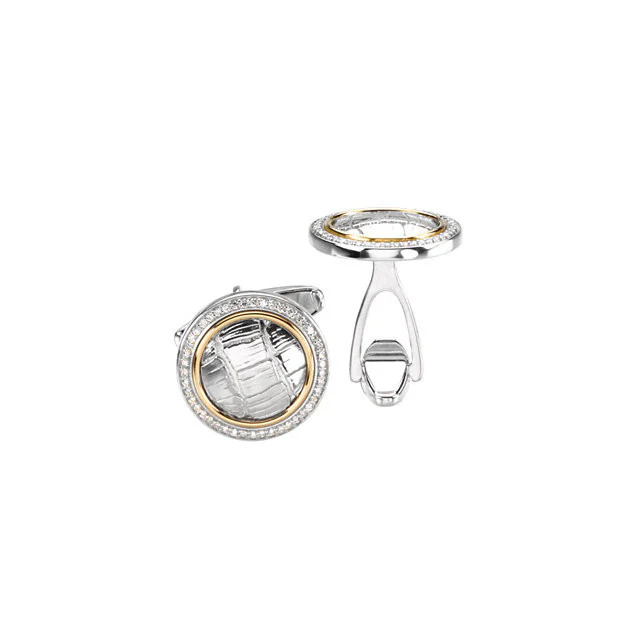 Men’s Cufflinks- 0.5 TCW 92-stone Alligator Skin Two-Tone Design (Round) - Image 3
