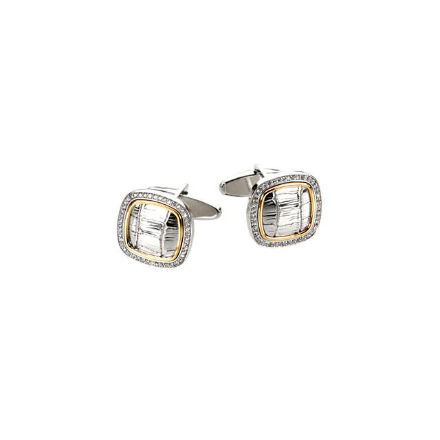 Men’s Cufflinks- 0.5 TCW 92-stone Alligator Skin Two-Tone Design (Square) - Image 2