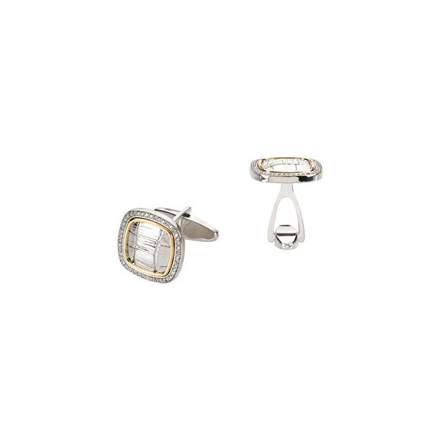Men’s Cufflinks- 0.5 TCW 92-stone Alligator Skin Two-Tone Design (Square) - Image 3