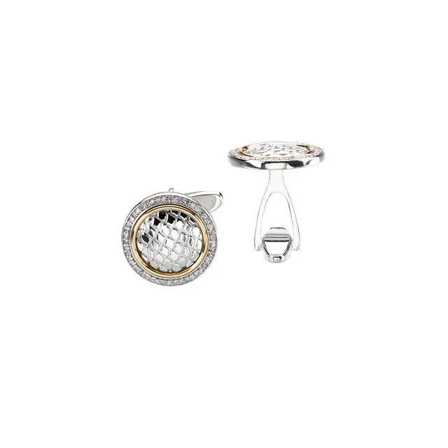 Men’s Cufflinks- 0.5 TCW 92-stone Snake Skin Two-Tone Design (Round) - Image 3