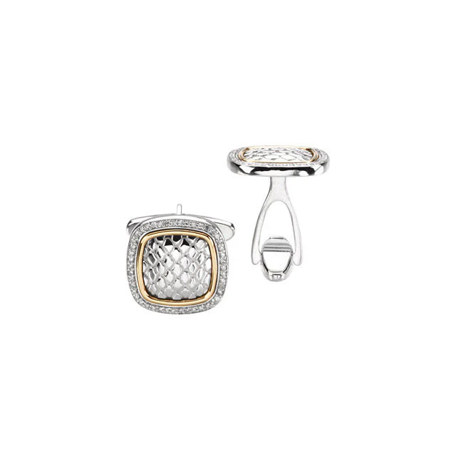 Men’s Cufflinks- 0.5 TCW 92-stone Snake Skin Two-Tone Design (Square) - Image 3