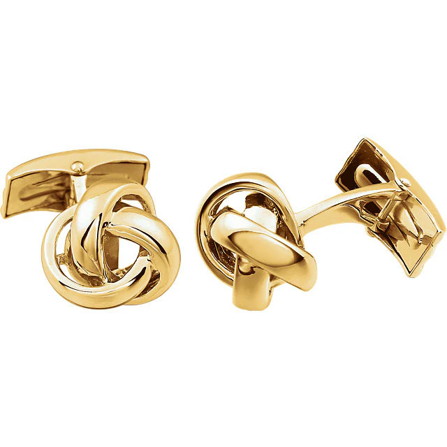 Men’s Cufflinks- 14K White or Yellow Gold Fat Knot Design - Image 3