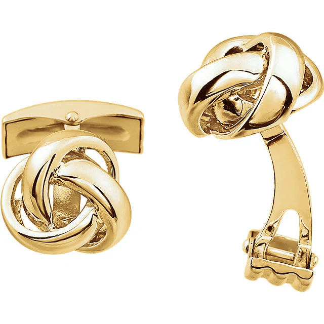 Men’s Cufflinks- 14K White or Yellow Gold Fat Knot Design - Image 4