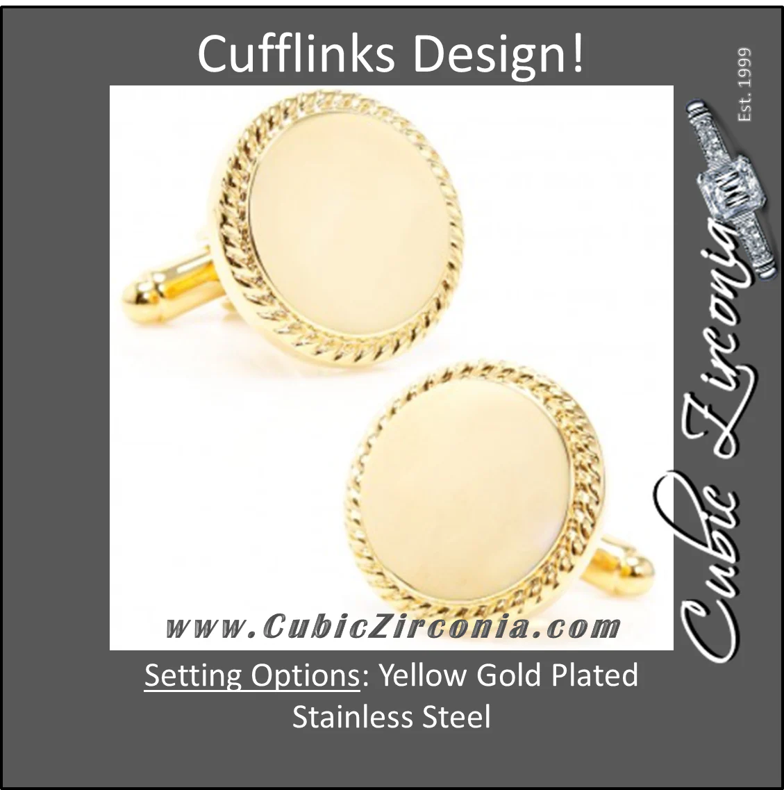 Men’s Cufflinks- 14K Yellow Gold Plated Stainless Steel with Rope Border Design