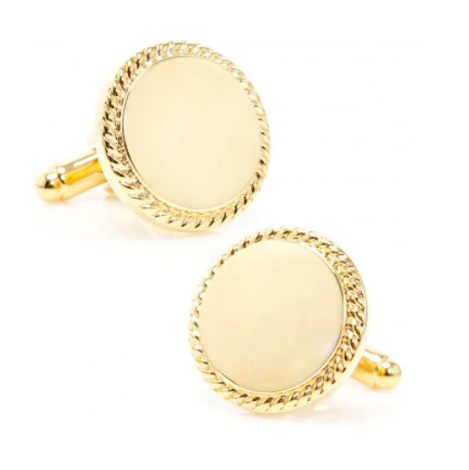 Men’s Cufflinks- 14K Yellow Gold Plated Stainless Steel with Rope Border Design - Image 3