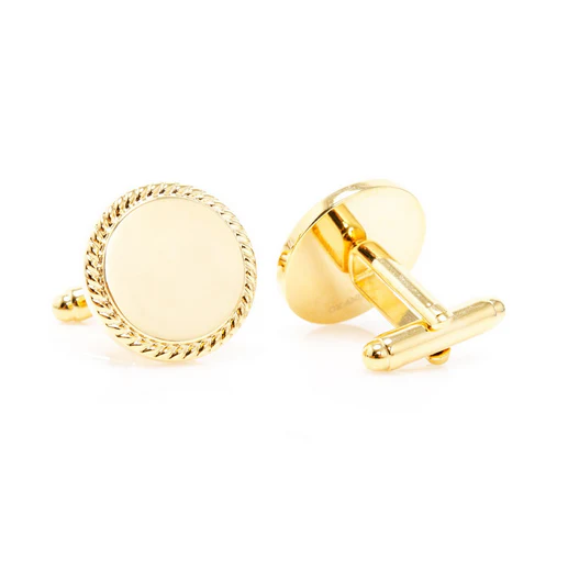 Men’s Cufflinks- 14K Yellow Gold Plated Stainless Steel with Rope Border Design - Image 4