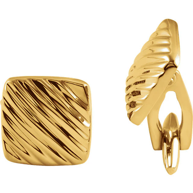 Men’s Cufflinks- 14k Yellow Gold Ribbed Square Shaped - Image 2