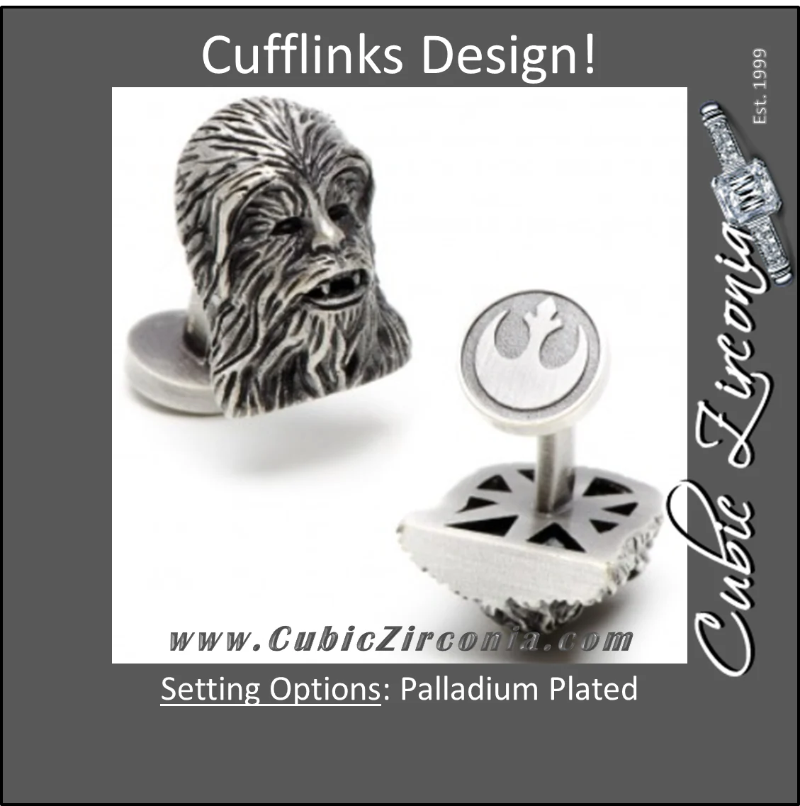 Men’s Cufflinks- 3D Palladium Plated Chewbacca (Licensed Star Wars®)