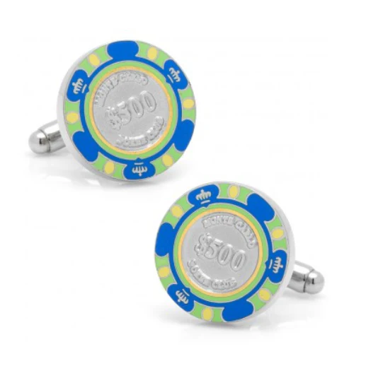 Men’s Cufflinks- $500 Blue Poker Chip (Silver Plated) - Image 2