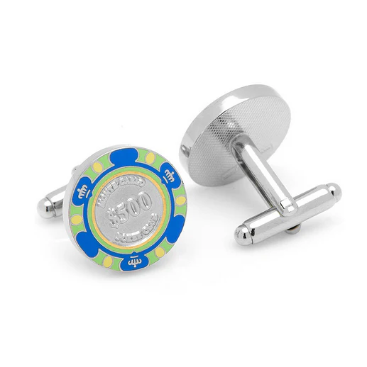 Men’s Cufflinks- $500 Blue Poker Chip (Silver Plated) - Image 3