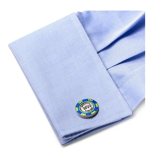Men’s Cufflinks- $500 Blue Poker Chip (Silver Plated) - Image 4