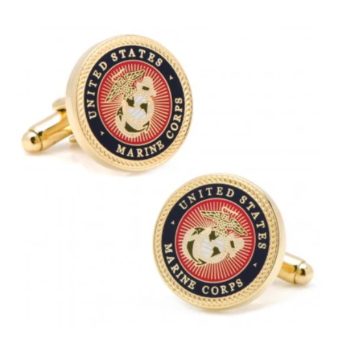 Men’s Cufflinks- Armed Forces Gold Plated with Enamel (Marine Corps) - Image 2