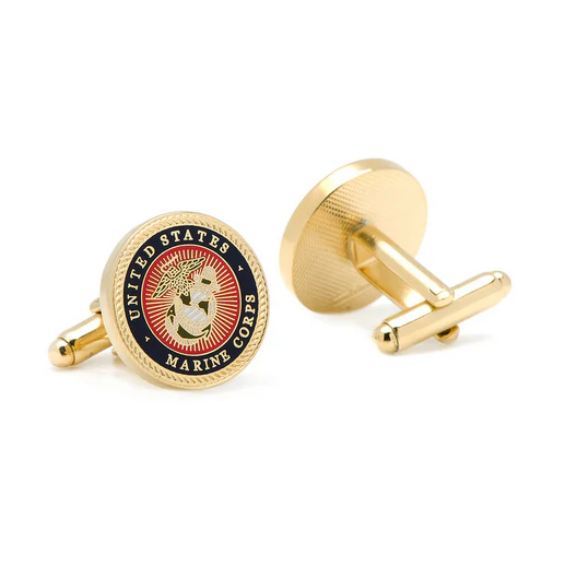 Men’s Cufflinks- Armed Forces Gold Plated with Enamel (Marine Corps) - Image 3
