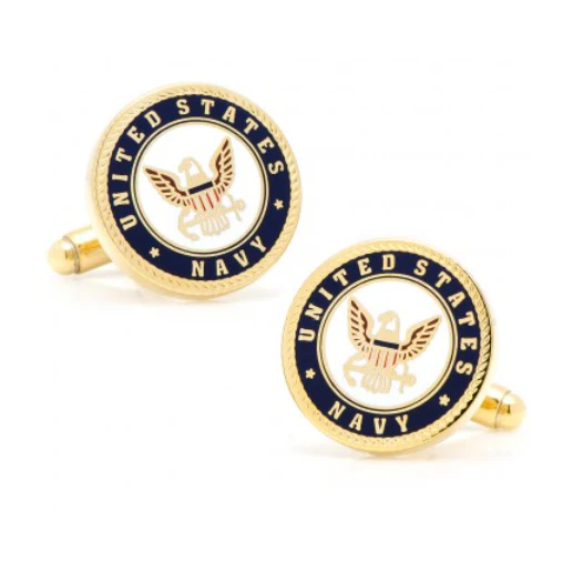 Men’s Cufflinks- Armed Forces Gold Plated with Enamel (Navy) - Image 2