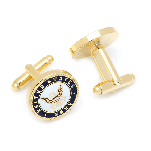 Men’s Cufflinks- Armed Forces Gold Plated with Enamel (Navy) - Image 3