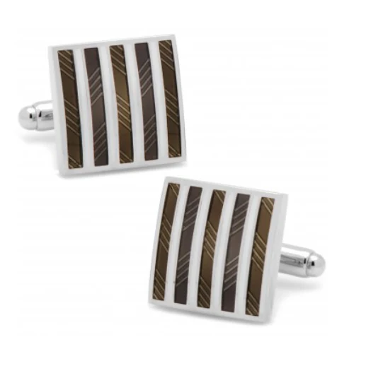 Men’s Cufflinks- Black and White Enamel Striped Squares - Image 2