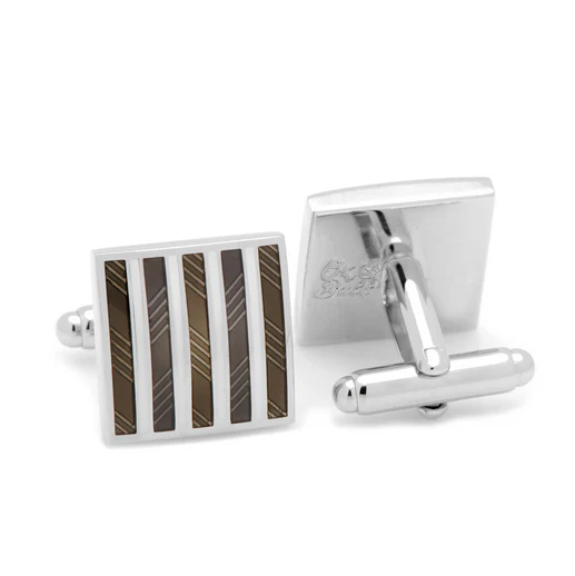 Men’s Cufflinks- Black and White Enamel Striped Squares - Image 3
