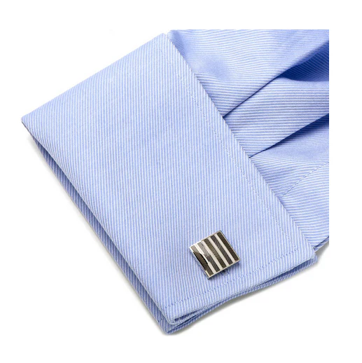Men’s Cufflinks- Black and White Enamel Striped Squares - Image 4