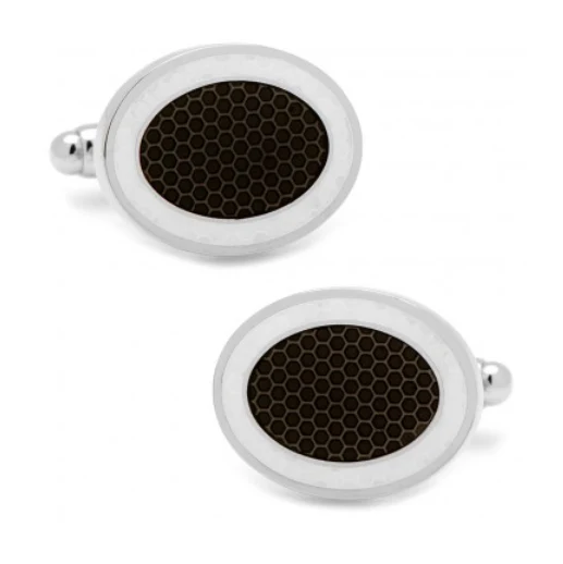 Men’s Cufflinks- Black and White Oval Outlines - Image 2