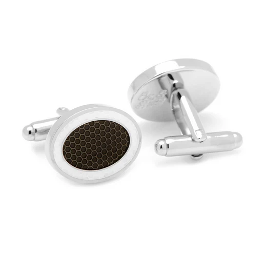 Men’s Cufflinks- Black and White Oval Outlines - Image 3