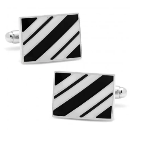 Men’s Cufflinks- Black and White Rectangle Repp Stripe - Image 2